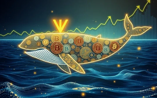 A colossal Bitcoin whale moving a massive $200M stake, symbolizing the legendary 8-year HODL and astounding gains in the crypto market.