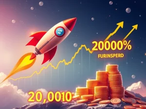 A LILPEPE rocket taking off, symbolizing the potential for a 20,000% return, aiming to replicate the Solana surge of 2021.