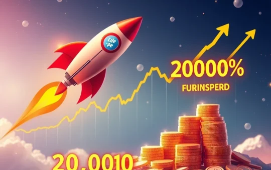 A LILPEPE rocket taking off, symbolizing the potential for a 20,000% return, aiming to replicate the Solana surge of 2021.