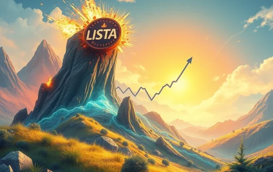 LISTA token's rapid 471.6% cryptocurrency surge depicted on a volatile market chart, highlighting altcoin gains.