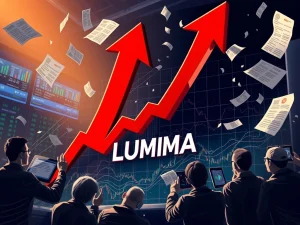 Dramatic LUMIA crash showing extreme cryptocurrency volatility and regulatory impact