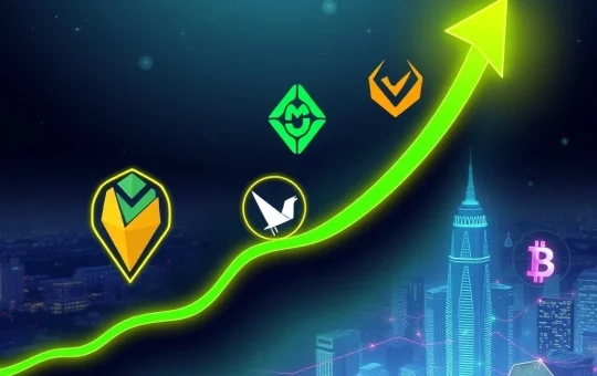 MAGACOIN FINANCE logo soaring high above other crypto symbols, representing a significant altcoin surge in the market.