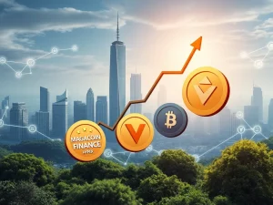 A visual representation of crypto tokens surging upwards, with MAGACOIN FINANCE, Token6900, and HYPER logos prominent, symbolizing the 2025 crypto presale surge.