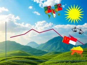 A visual representation of Malaysia's economic outlook, showing a declining arrow amidst global trade tensions and geopolitical risks impacting the Malaysia GDP Forecast.