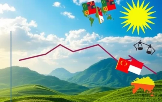 A visual representation of Malaysia's economic outlook, showing a declining arrow amidst global trade tensions and geopolitical risks impacting the Malaysia GDP Forecast.