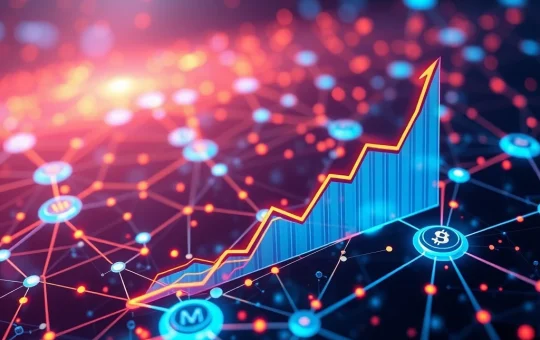 Visual representation of MAV token's dramatic crypto surge, showing growth charts and strategic network connections.