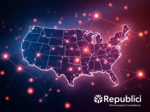 A futuristic network of Mawari nodes, illustrating the pioneering US Node Sale via Reg D Offering for DePIN infrastructure.