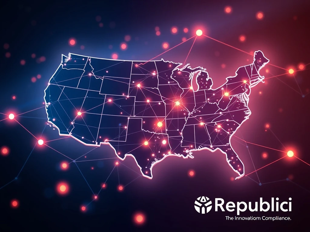 A futuristic network of Mawari nodes, illustrating the pioneering US Node Sale via Reg D Offering for DePIN infrastructure.
