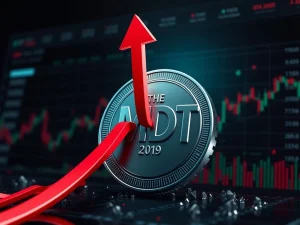 Dramatic MDT price drop shown through crashing cryptocurrency market visualization