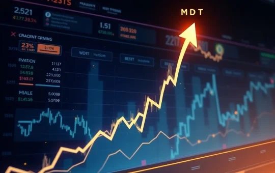 MDT price surge shown on a futuristic cryptocurrency dashboard with dramatic upward spike