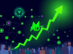 An illustrative representation of MDT token's explosive 964% cryptocurrency surge, highlighting its groundbreaking blockchain developments and market impact.