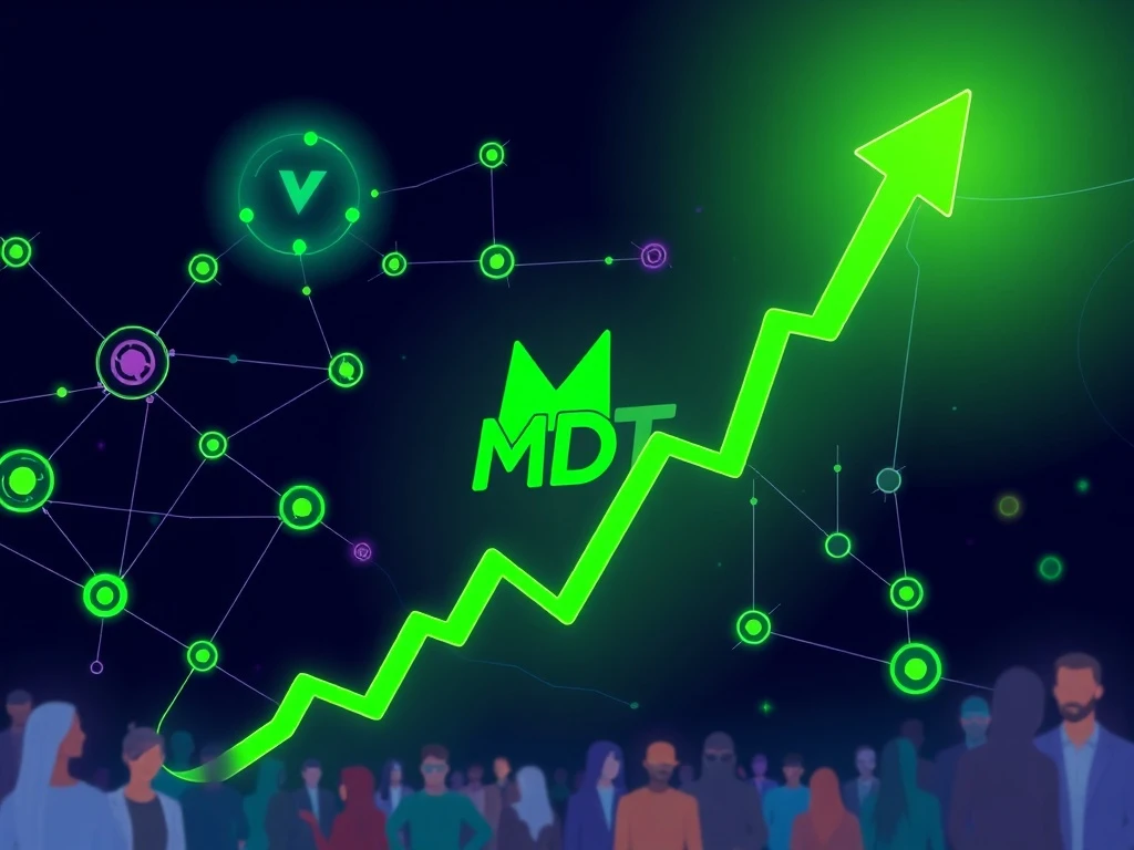 An illustrative representation of MDT token's explosive 964% cryptocurrency surge, highlighting its groundbreaking blockchain developments and market impact.