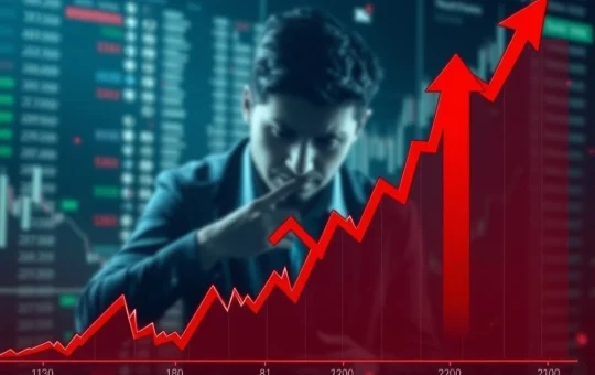 A sharp, downward red arrow symbolizing the MDT token's dramatic price drop amidst high cryptocurrency market volatility.