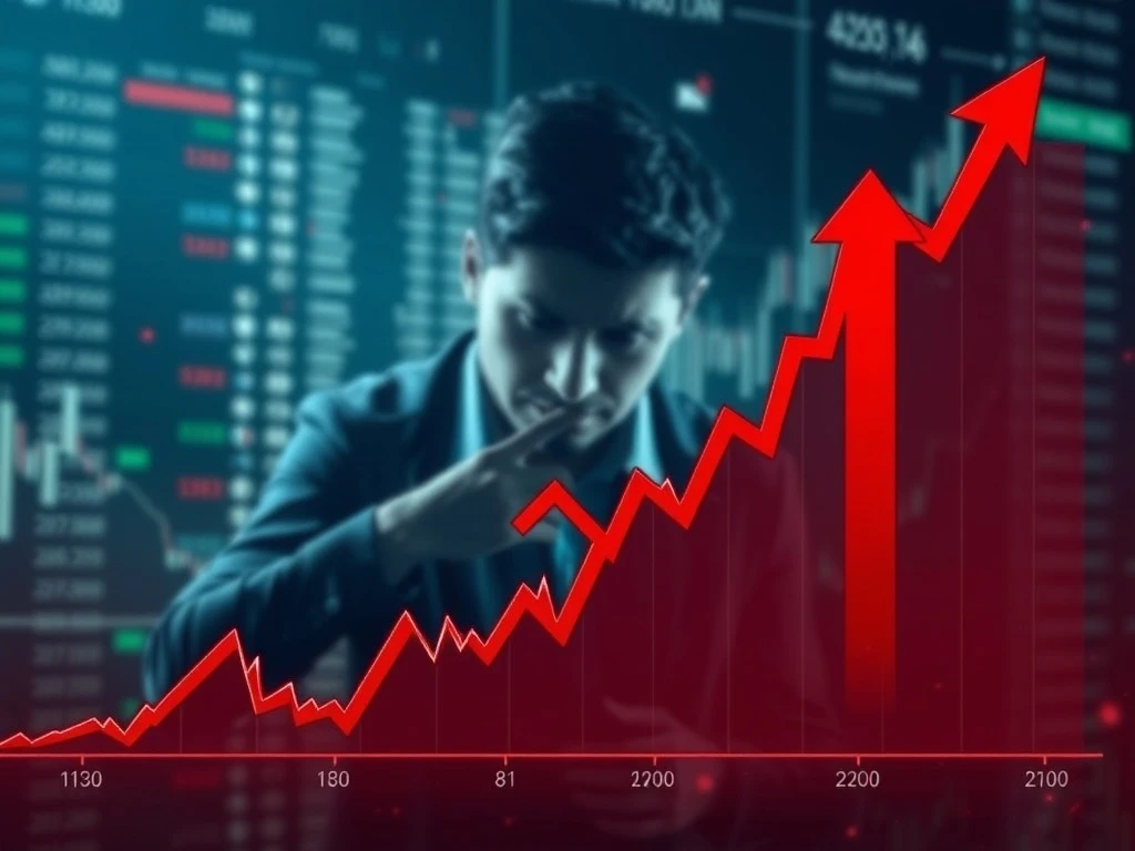 A sharp, downward red arrow symbolizing the MDT token's dramatic price drop amidst high cryptocurrency market volatility.