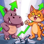 A cartoon pygmy hippo (Moo Deng) and a mischievous cat (Troller Cat) representing the fierce meme-coin rivalry and their impressive Crypto ROI in the volatile market.