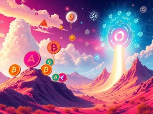 A visual representation of various meme coins achieving explosive growth, integrating AI and DeFi, symbolizing the future of crypto investments.
