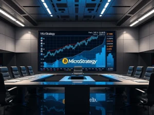 MicroStrategy's bold Bitcoin investment strategy displayed in a corporate setting