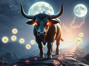 MoonBull whitelist launch on Ethereum, symbolizing explosive meme coin potential and crypto market trends.
