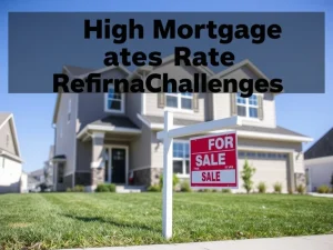 A suburban home with a for sale sign under high mortgage rates