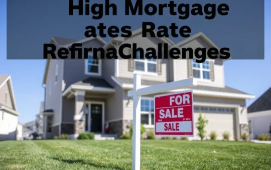 A suburban home with a for sale sign under high mortgage rates