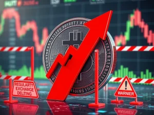 A visual representation of the MOVE token experiencing a drastic decline due to exchange delistings and regulatory scrutiny, symbolizing its liquidity crisis.