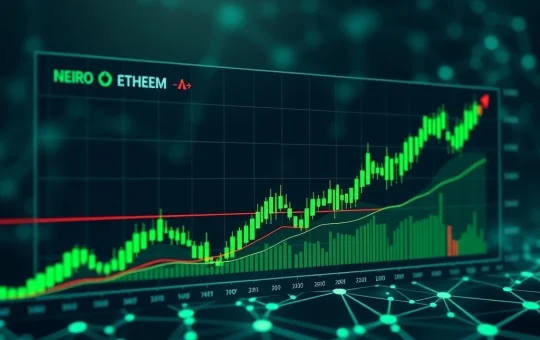 A digital chart visually representing Neiro Ethereum's price action and technical indicators, illustrating recent bullish momentum in crypto market analysis.