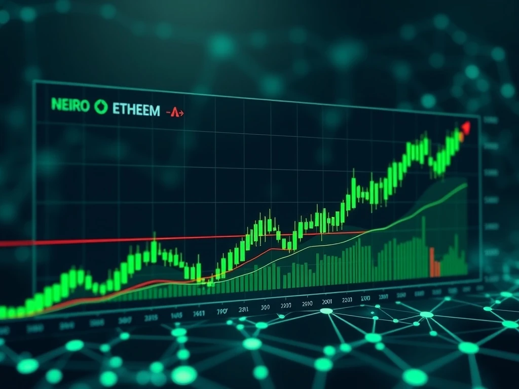 A digital chart visually representing Neiro Ethereum's price action and technical indicators, illustrating recent bullish momentum in crypto market analysis.