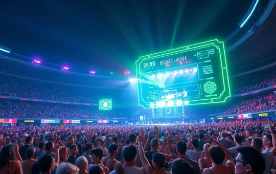 NEON Countdown festival attendees interacting with blockchain ticketing and NFT tickets, symbolizing a new era for Web3 events.