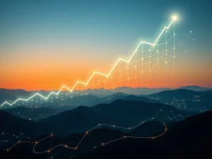 A visual representation of NEWT crypto's phenomenal surge with upward trending graphs and interconnected blockchain networks, symbolizing growth and blockchain partnerships.