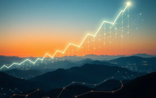 A visual representation of NEWT crypto's phenomenal surge with upward trending graphs and interconnected blockchain networks, symbolizing growth and blockchain partnerships.