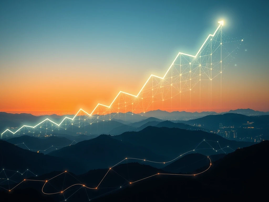 A visual representation of NEWT crypto's phenomenal surge with upward trending graphs and interconnected blockchain networks, symbolizing growth and blockchain partnerships.