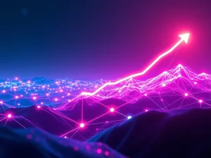 Visualizing NKN's phenomenal growth, a decentralized networking protocol, with interconnected nodes and an upward trend.