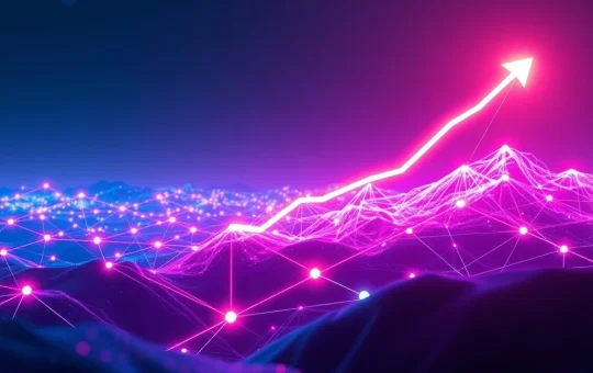 Visualizing NKN's phenomenal growth, a decentralized networking protocol, with interconnected nodes and an upward trend.