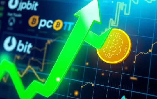 A chart showing a rapid price increase for the OP Token, symbolizing its surge after the Upbit listing, amidst broader crypto market trends.