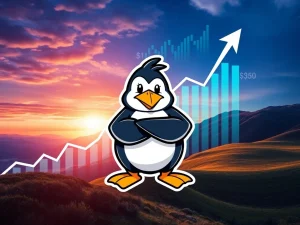 A chart illustrating the dramatic surge in PENGU's open interest and derivatives volume, highlighting significant crypto trading momentum.