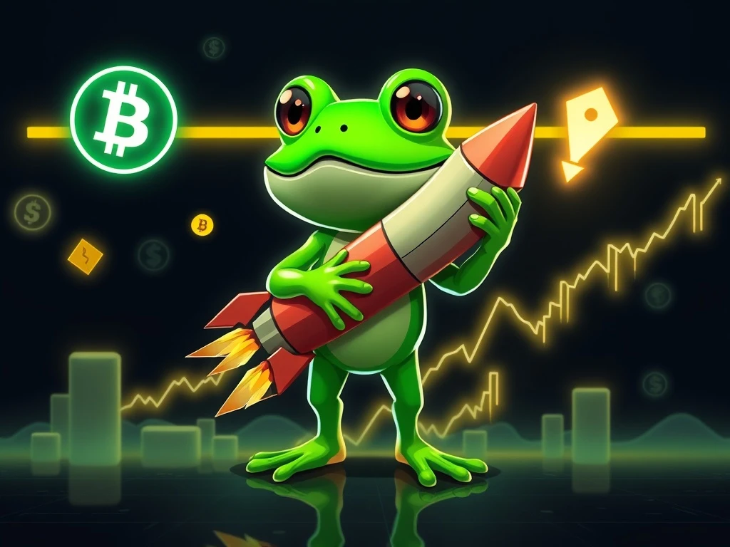 Pepeto meme coin mascot launching toward 100x growth in crypto market