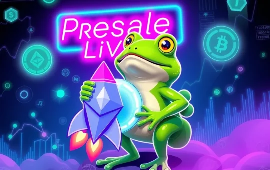 Pepeto meme coin mascot launching with Ethereum blockchain technology