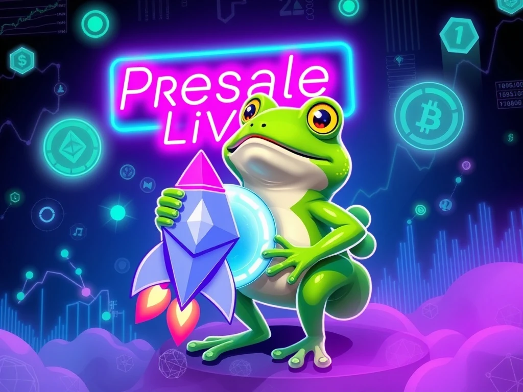 Pepeto meme coin mascot launching with Ethereum blockchain technology