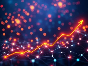 A visual representation of the Polymesh blockchain experiencing significant POLYX price growth and network upgrades, with an upward-trending chart.