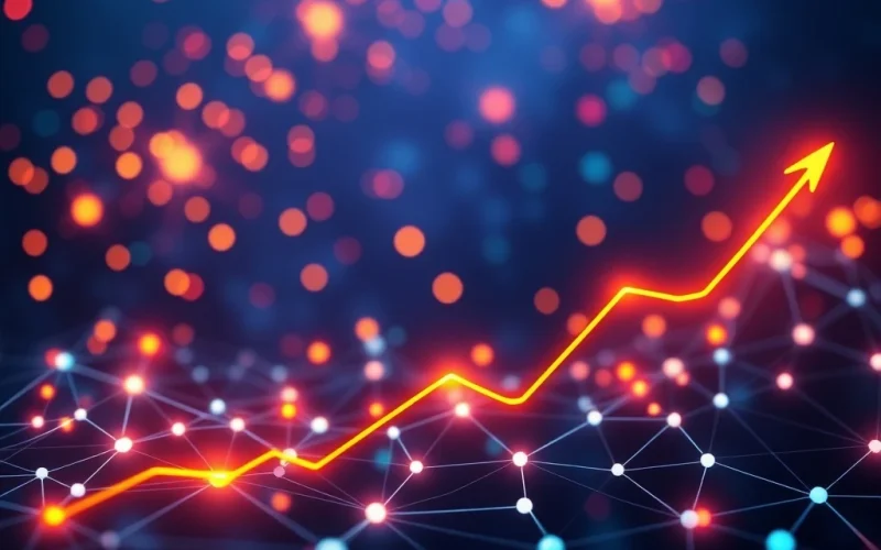 A visual representation of the Polymesh blockchain experiencing significant POLYX price growth and network upgrades, with an upward-trending chart.