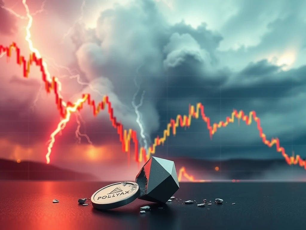 A digital chart illustrating the catastrophic POLYX price drop, symbolizing extreme market volatility and investor uncertainty.