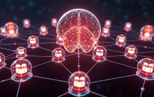 A conceptual image showing blockchain networks safeguarding data, representing Oraichain, Pinlink, and RSS3's efforts in building privacy-first AI.