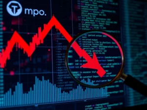 A graph illustrating the PUMP token price drop and volume decline, symbolizing market speculation around Pump.fun's incentive program.