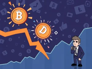 A graphic depicting PUMP token's dramatic fall, illustrating crypto market cap decline and meme coin volatility.