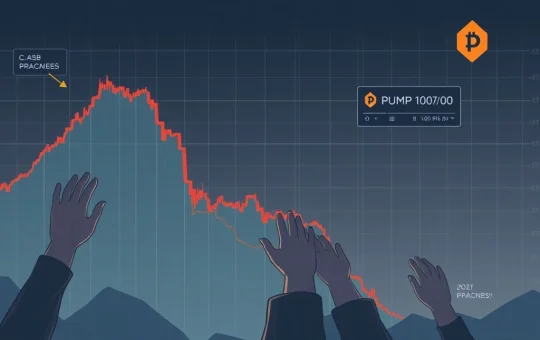 A chart showing a significant PUMP token price decline, with hands reaching to buy, symbolizing early PUMP token holders doubling down.