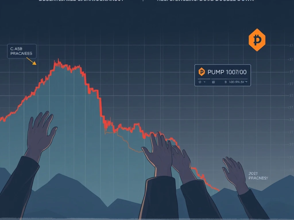 A chart showing a significant PUMP token price decline, with hands reaching to buy, symbolizing early PUMP token holders doubling down.