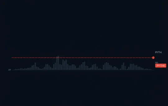 PYTH price chart showing a period of consolidation with low trading volume, indicating market indecision.