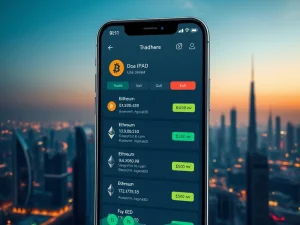 RAKBANK mobile app showcasing AED-based Bitcoin and Ethereum trading in UAE