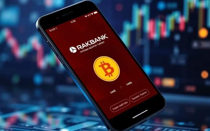 RAKBANK mobile app showcasing UAE's first regulated Bitcoin and crypto trading service.