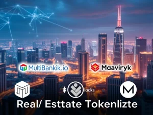 A digital representation of tokenized real estate assets on a global blockchain network, symbolizing the future of Real Estate Tokenization.